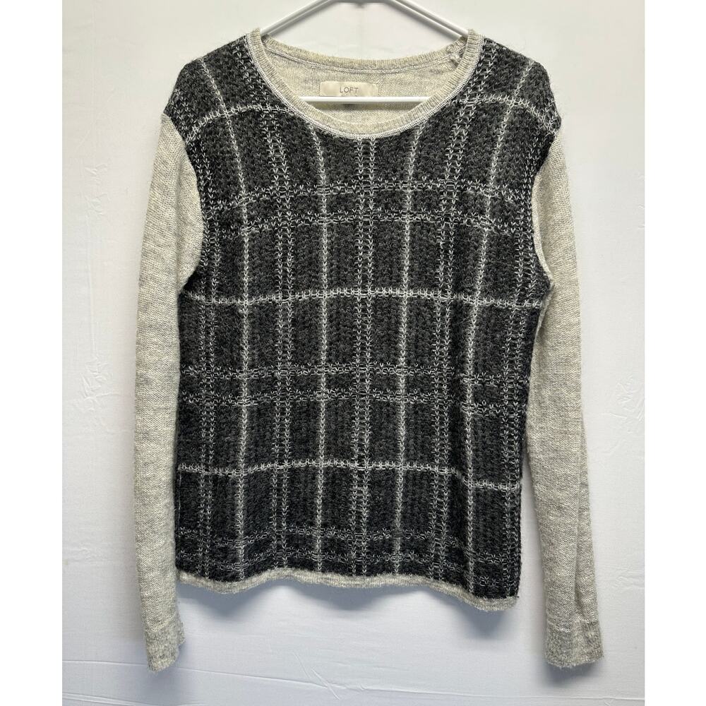 Loft Mohair Blend Women Pullover‎ Sweater Plaid Lightweight